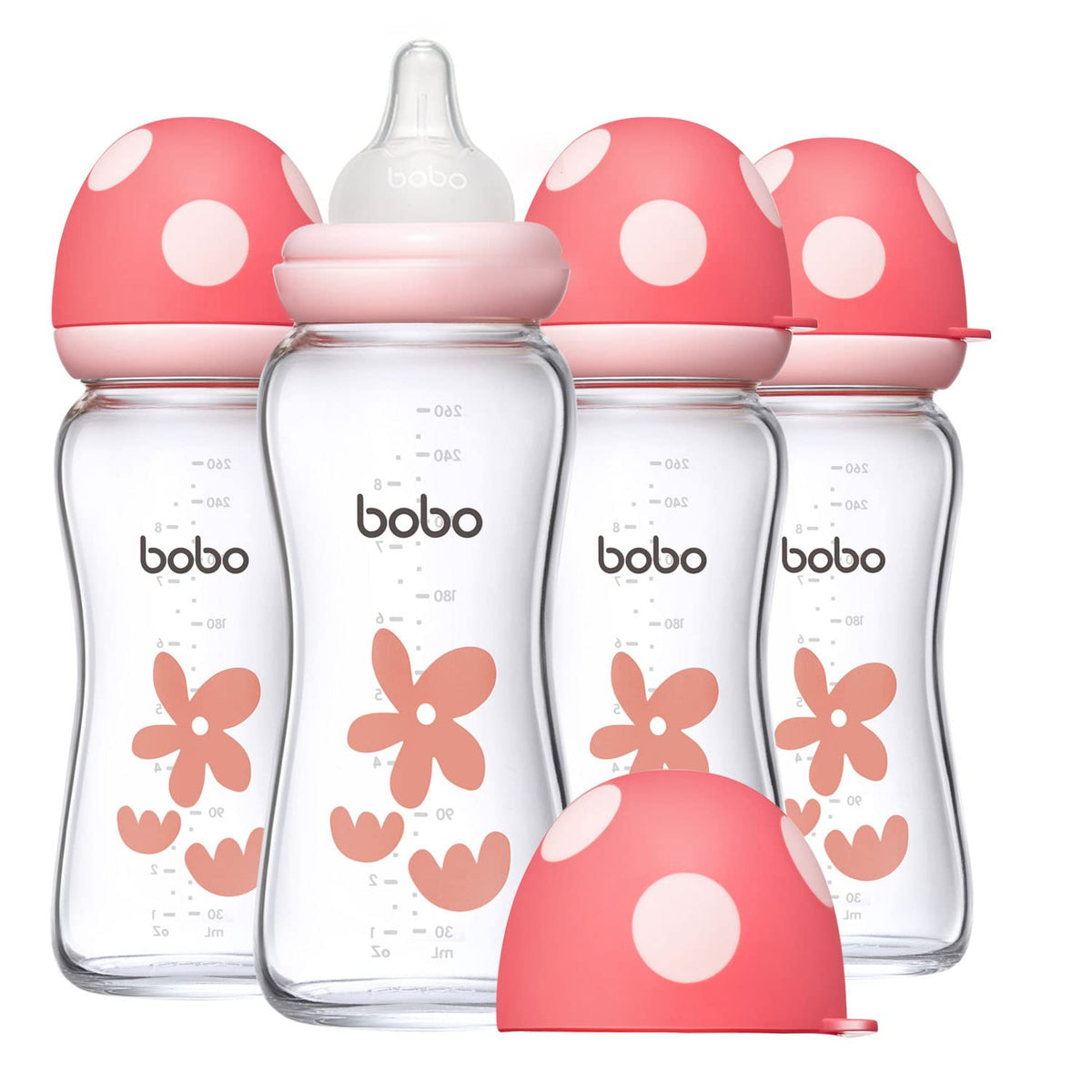 YOHKOH Natural Glass Baby Bottles, 8.8oz Red-A 4‑Pack