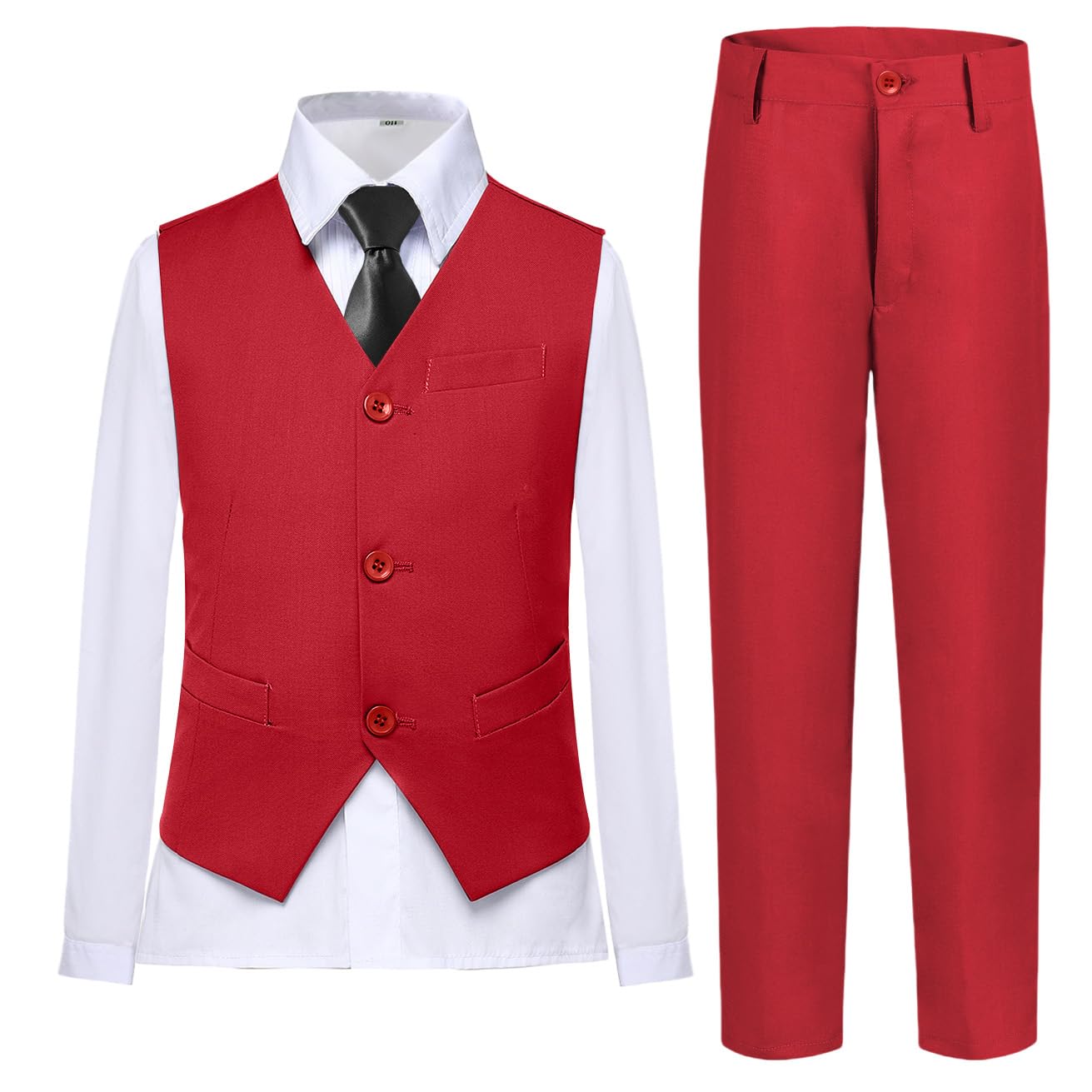 Boys Suit Vest Set Formal Dress Suits Wedding Outfit, Red, Size 14