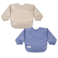 Tiny Twinkle Long Sleeve Bib for Babies & Toddlers | 2-Pack Waterproof Smock Bib for Eating | Machine Washable & Mess-Proof Feeding Essentials | Newborn Shower Gift (Periwinkle Putty,6–24M)