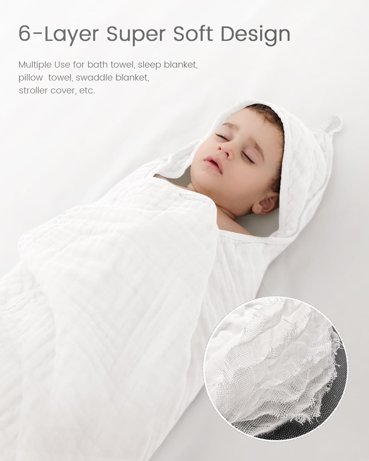 FAVERDIIY Newborn Hooded Baby Towels, 35x35 Inch 2 Pack 100% Muslin Cotton Baby Bath Towel, Soft Baby Beach Towels with Hood for Infants, Toddlers and Kids, (White + Beige)