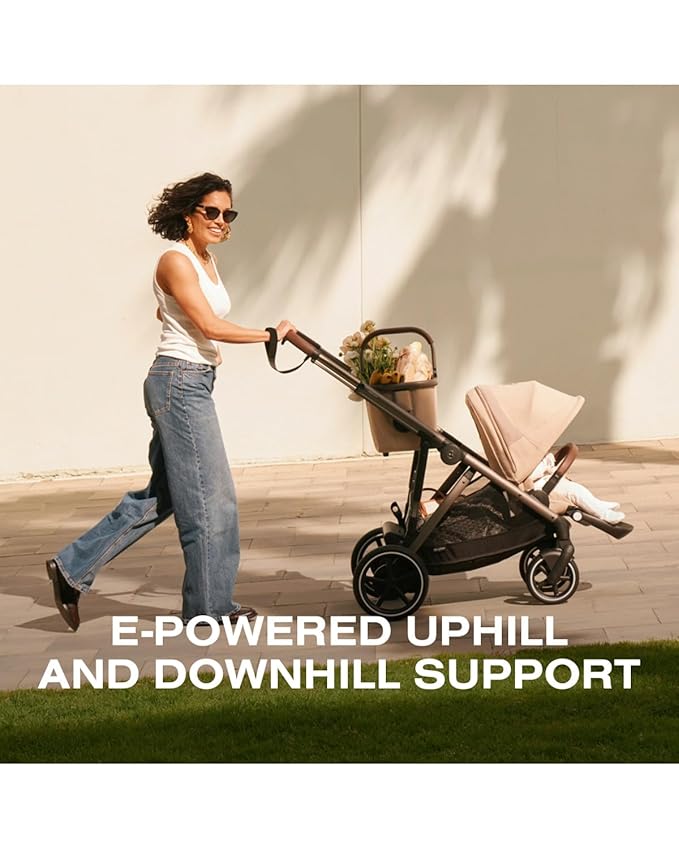 Cybex e-Gazelle S Electronic Assist Stroller – Gazelle S Single-to-Double Electric Stroller, Smart Assist, Rocking Mode, 20+ Configurations & Compact Fold, Moon Black with Black Frame