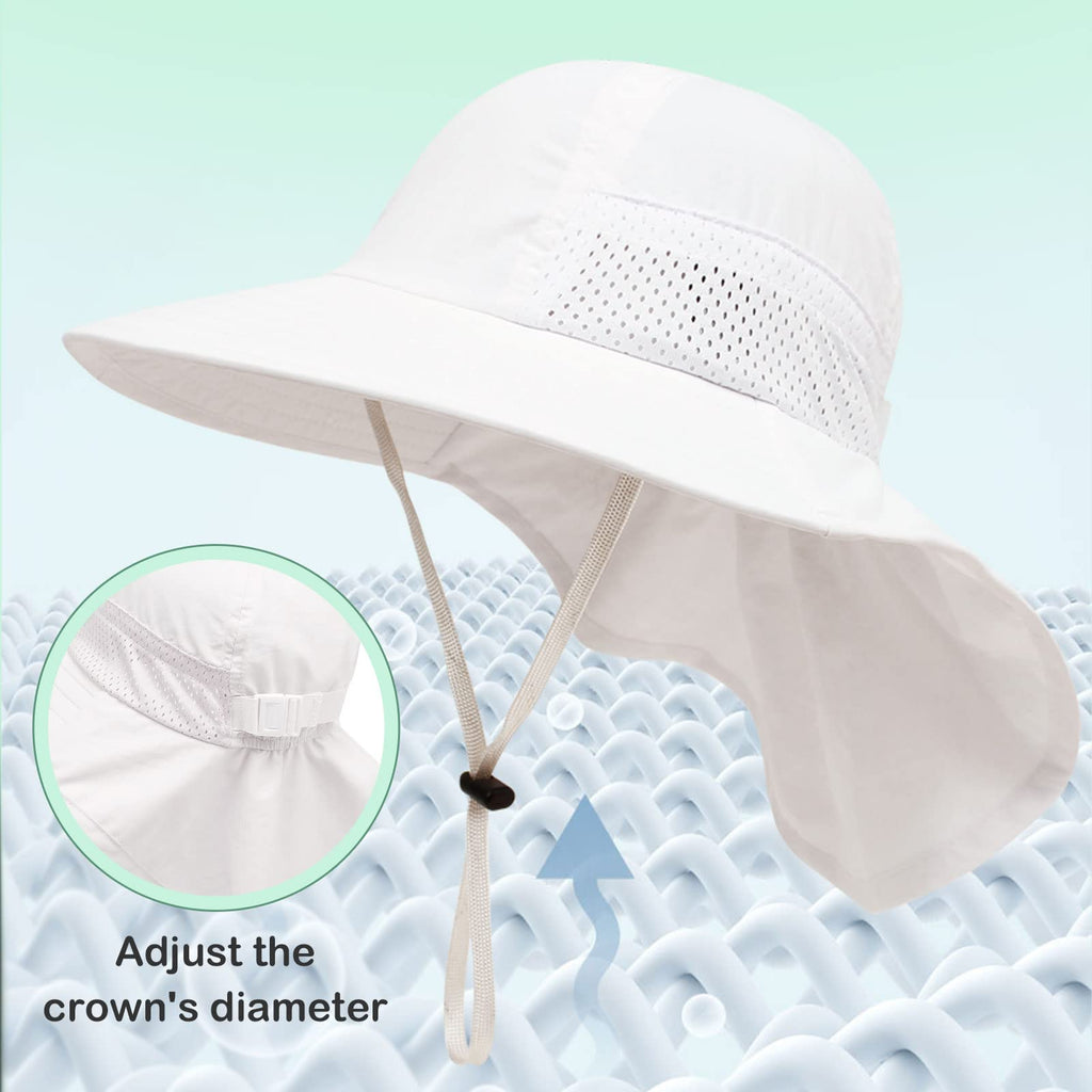 XIAOHAWANG Girls Sun Hat Baby Beach Hats Toddler Boys UPF 50+ Kids Summer Protection Cap Wide Brim Neck Flap(6-12Months,2 Pack(Pink+White))