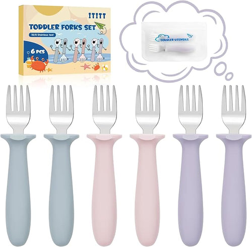 6 PCS Toddler Spoons Set - Baby Spoons with Silicone Handle Children Food Grade 18/8 Stainless Steel Toddler Utensils Set for Self Feeding Kids Silverware Set Safe Anti-Choke Design Dishwasher Safe