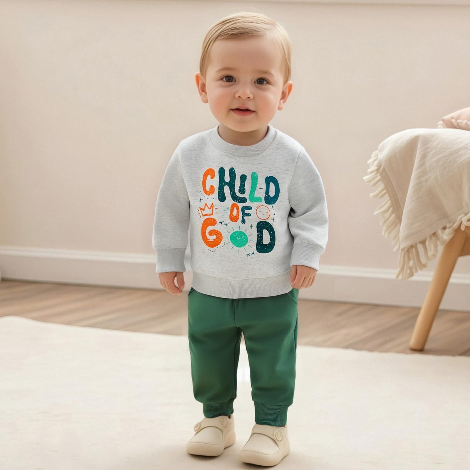 Nyapruwe Toddler Baby Boys Fall Winter Outfits Funny Print Top Pants Set (Gray letter print, 6-12 Months)
