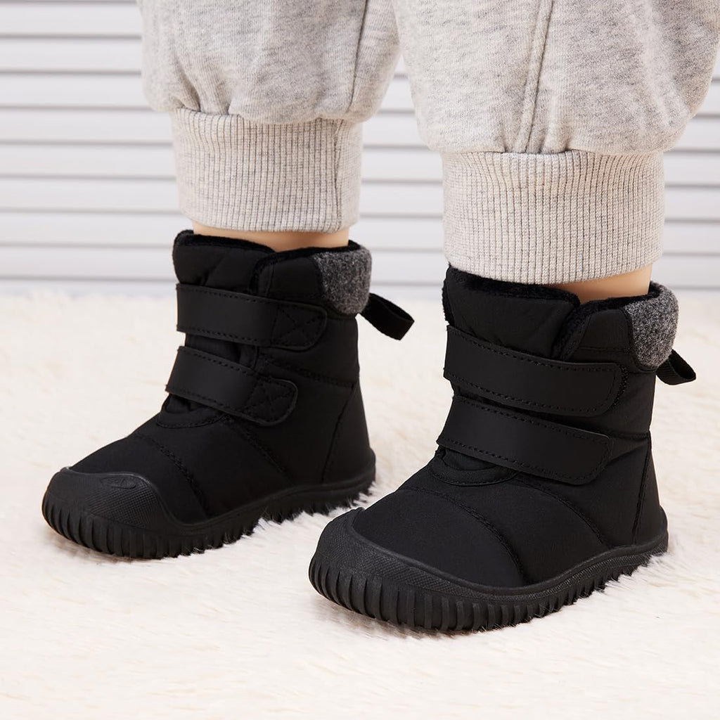 BMCiTYBM Toddler Baby Snow Winter Boots Boys Girls Shoes Double Strap Non Slip First Walking Infant 2 2.5 3 3.5 Years Black Size 7 Toddler
