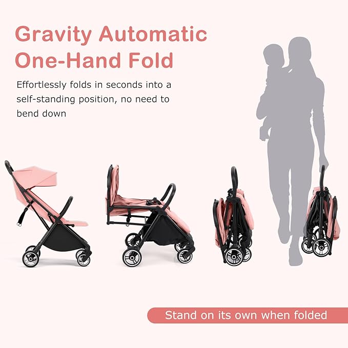 INFANS Lightweight Baby Stroller, Ultra-Compact Fold Airplane Ready Travel Stroller, One-Hand Gravity Fold Near Flat Recline Seat, Foldable Toddler Stroller for Infant 0-36 Month