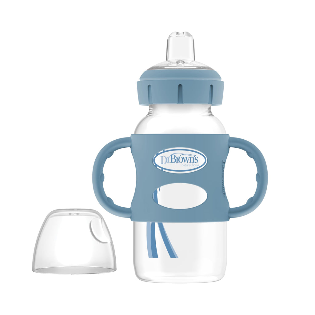Dr. Brown's Wide-Neck Sippy Spout Bottle with Handles, Blue, 1-Pack