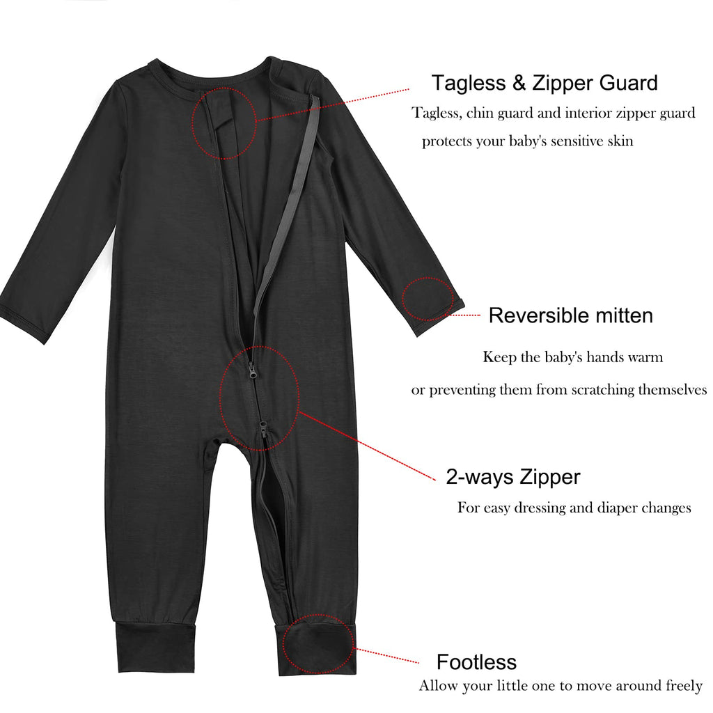 Aablexema Baby Footless Pajamas Zipper with Mitten, Rayon from Bamboo, Infant Long Sleeve Romper Pjs (US, Age, 12 Months, 18 Months, Dark Grey)