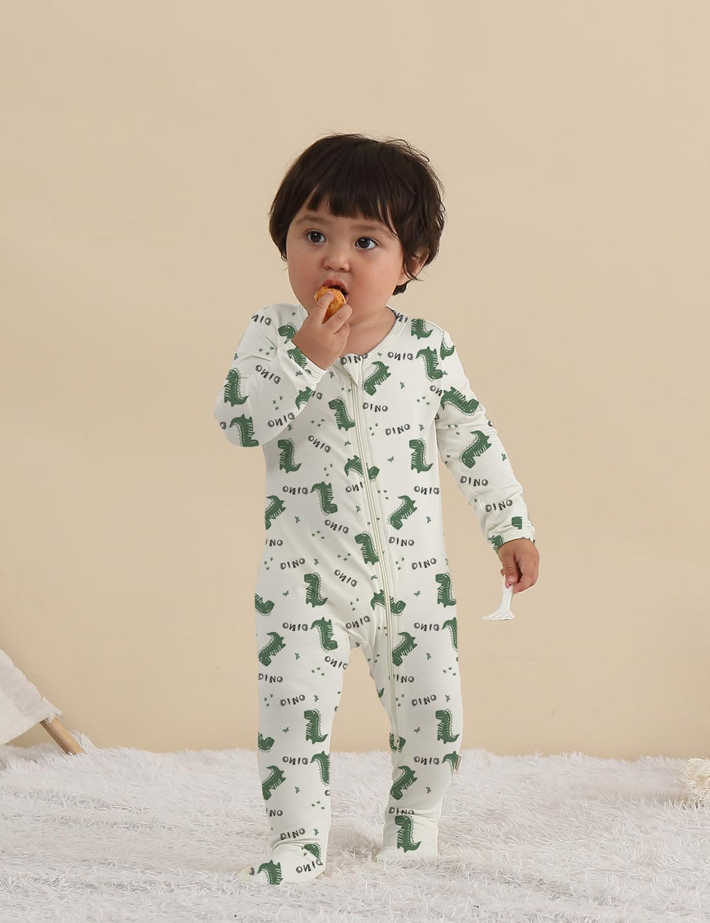 Jimonda Baby Girls Boys Bamboo Rayon Pajamas,Footed Pjs(Dinosaurs,12-18 M)