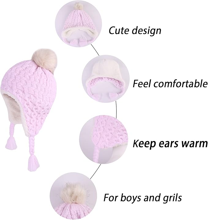LANGZHEN Toddler Kids Infant Winter Hat,Earflap Knit Warm Cap Fleece Lined Beanie for Baby Boys Girls