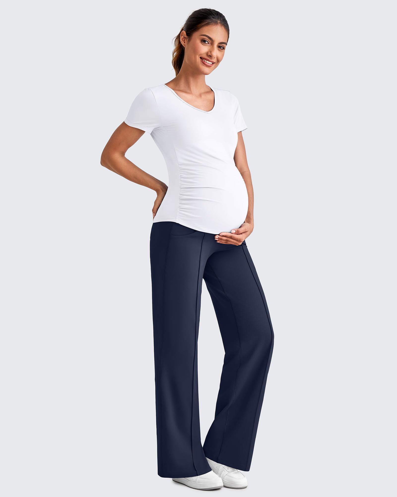 G4Free Maternity Pants with Pockets Pregnancy Pant,Royal Blue,XL,Regular