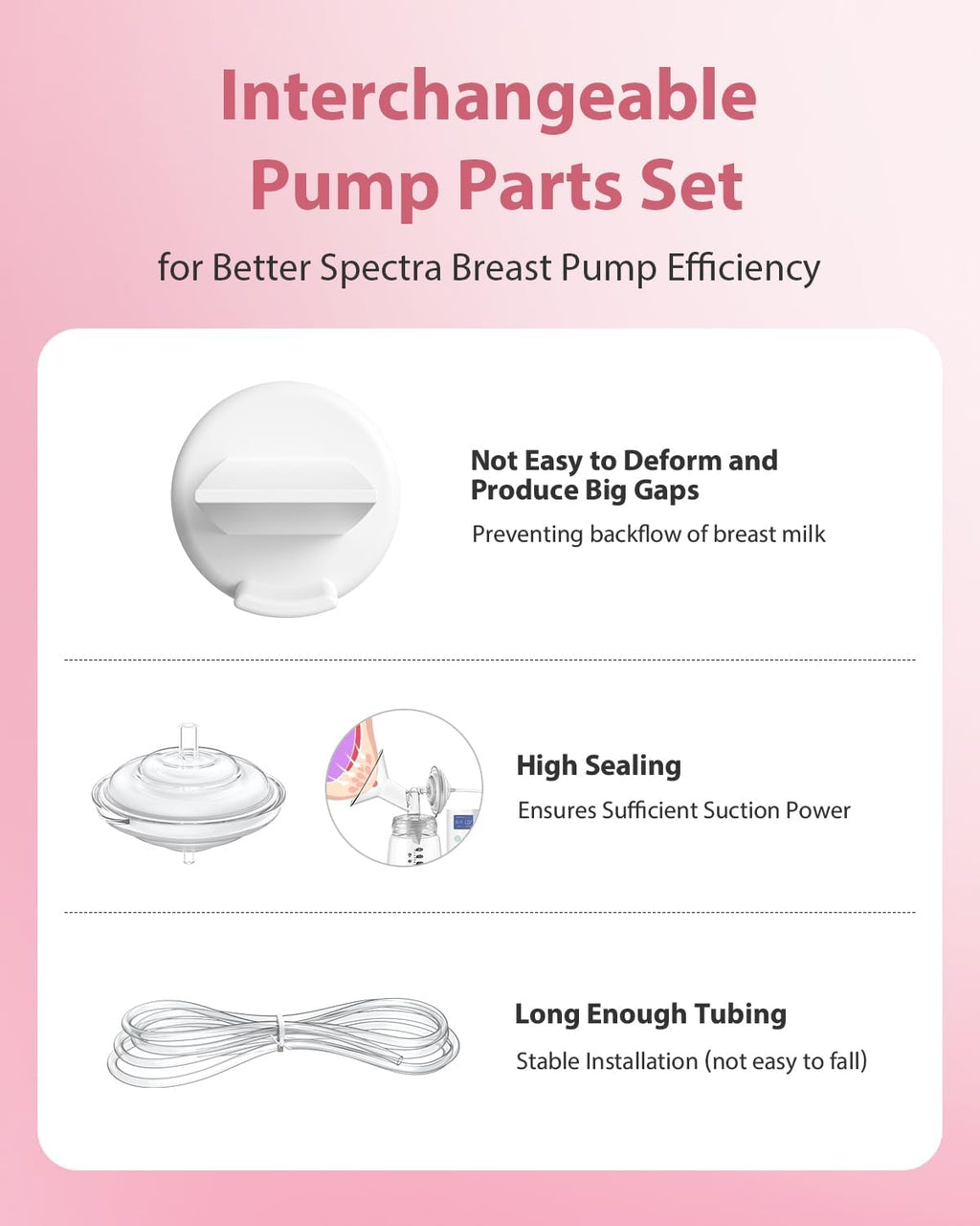 BALIME 8Pcs Pump Parts Compatible with Spectra S1/S2/9 Plus, Duckbill Valves, Backflow Protector Membrane and Tubes (Not Original Spectra Accessories)