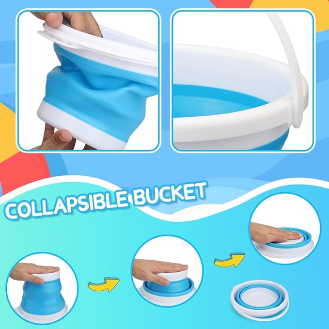 Silicone Beach Foldable Buckets Toys Halloween Bucket, 3L Jumbo Sand Pails Bucket Set with Mesh Bag, Swimming Pool Toys for Kids Adults, Gift Set for Gardening, Travel, Fishing, Cleaning, Camping