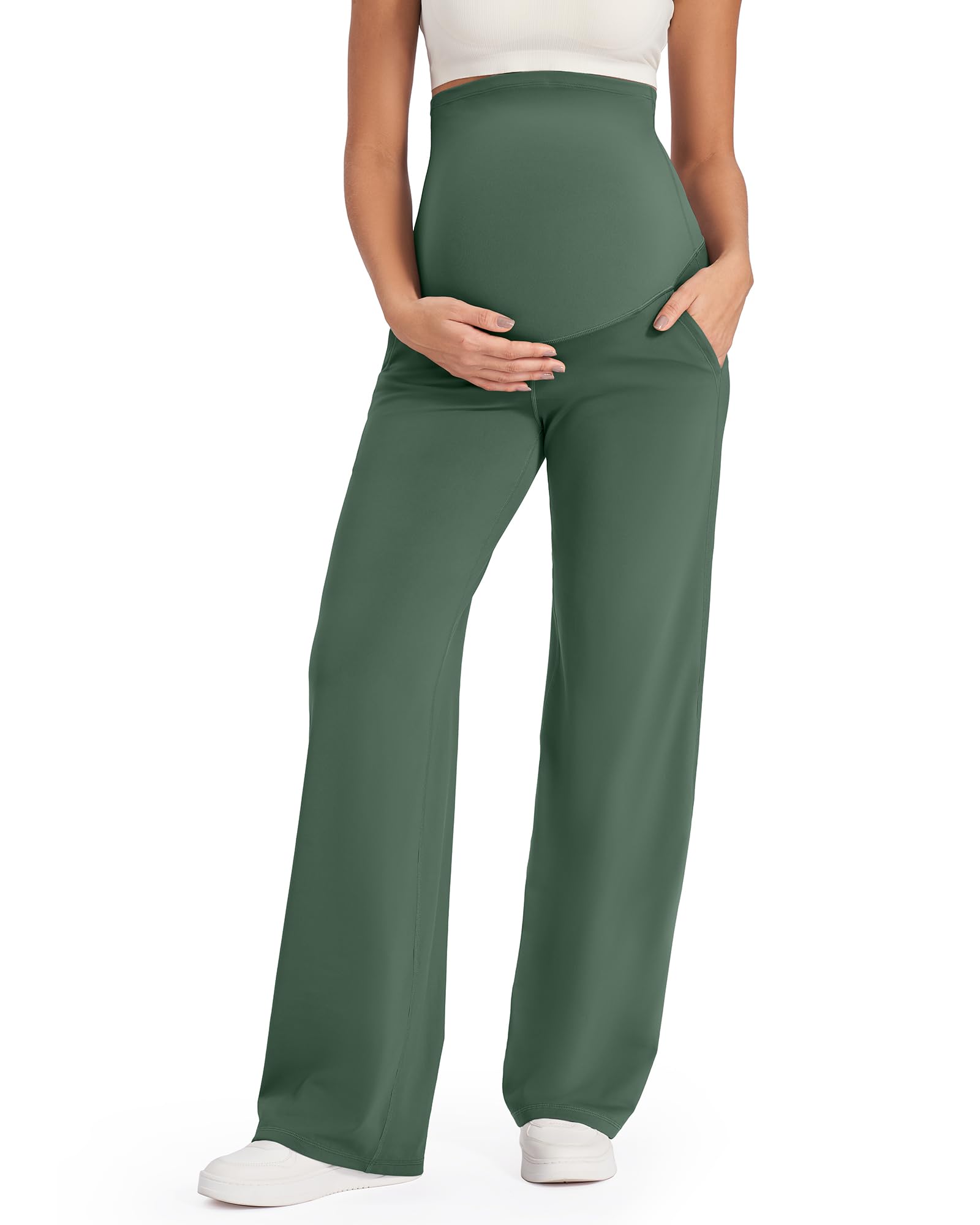 G4Free Maternity Clothes Yoga Pants Wide Leg,Dark Forest Green,XXL,Petite