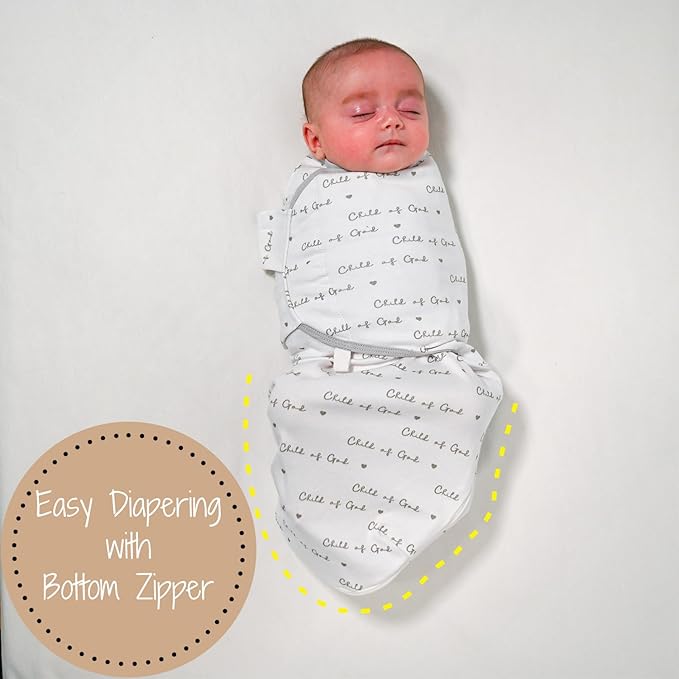LollyBanks Swaddles 100% Organic Cotton for Boys and Girls, 0-3 Months Newborn Swaddle Sack with Easy Change Zipper, Sleep Swaddle Neutral Baby Registry (Christian Baby)