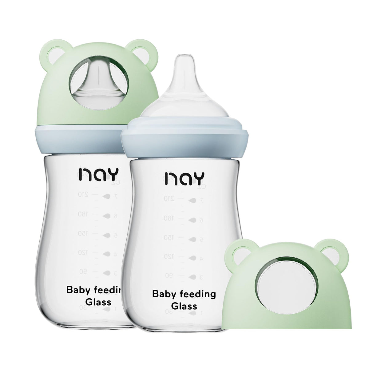 yanyoyo Natural Glass Baby Bottle for Breastfeeding Babies, 3oz Newborn Anti-Colic Baby Bottle with Slow Flow Nipples (SS), Clear, Wide Neck, 2 Pack, 0 Months+