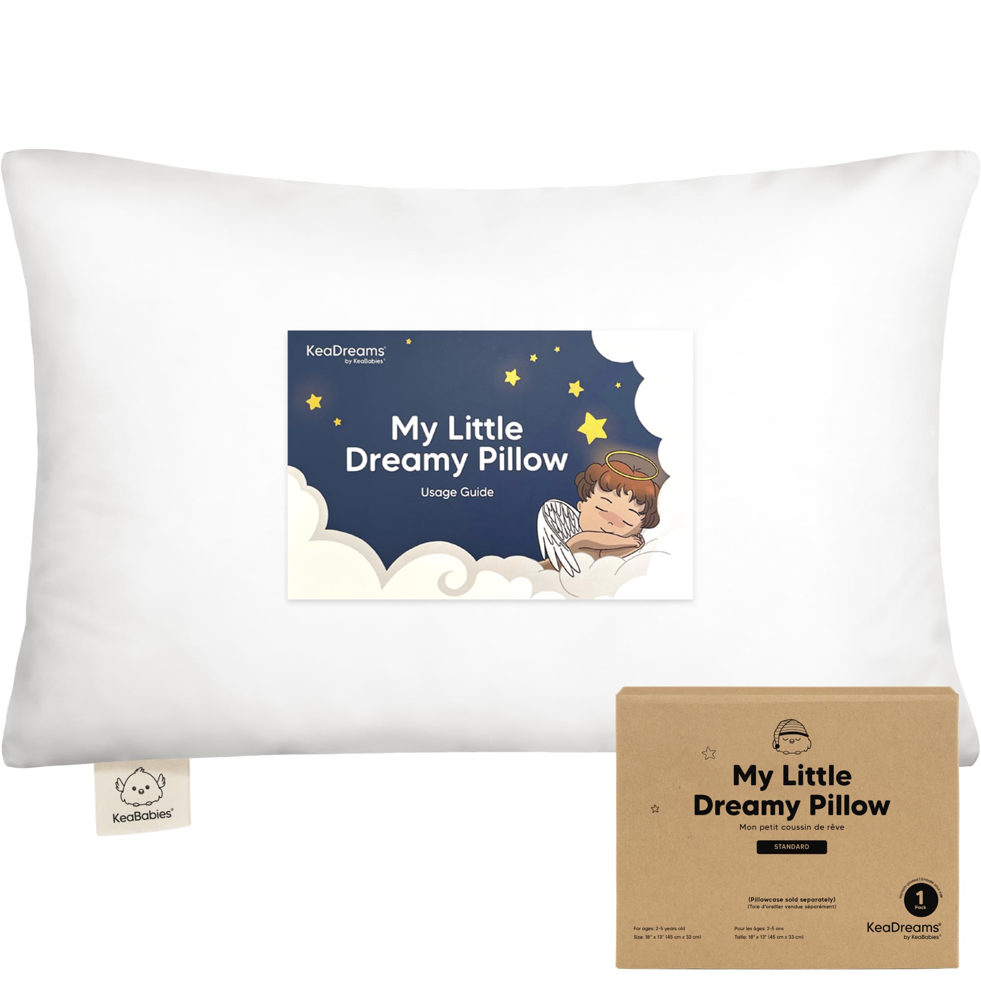 KeaBabies 1pk Toddler Pillows 2 Year Old to 5,13x18 Kids Pillow(Soft White)