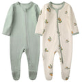 O2 BABY Baby Boys Girls Organic Cotton Zip Front Sleeper Pajamas, Footed Sleep 'n Play（Newborn, Olive & Sage）
