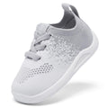 MORENDL Toddler Sneakers Baby Non-Slip Lightweight Breathable Barefoot Shoes Infant Tennis Walking Shoes White Grey Mesh 15-18 Months