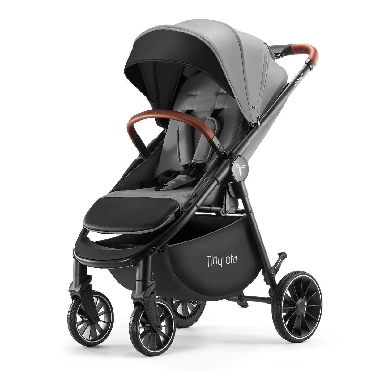 Tinyiota Baby Stroller with UPF 50+ Canopy, One-Hand Fold & Leather Handle