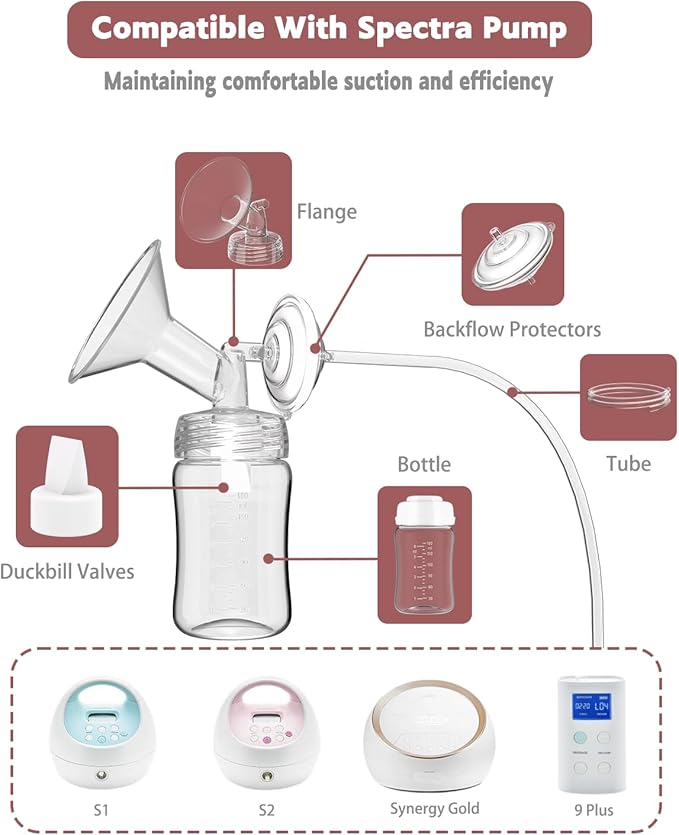 4packs 26mm Full Breast Replacement Pump Parts for Spectra S1 S2 9 Plus Synergy Gold Include 13mm Flange,Valve,Backflow Protector,Tube,Bottle,Caps, Fit for Motif Luna Cimilre Ameda MYA Pump
