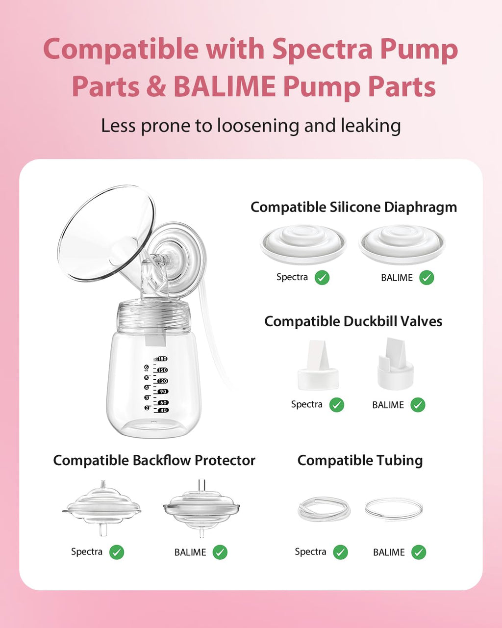 BALIME 8Pcs Pump Parts Compatible with Spectra S1/S2/9 Plus, Duckbill Valves, Backflow Protector Membrane and Tubes (Not Original Spectra Accessories)