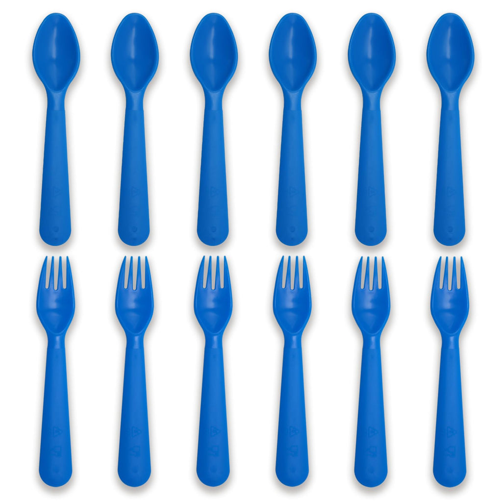 Muulaii 12 Pcs Kids Forks and Spoons, Plastic Kids Utensils Set, Blue