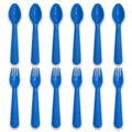 Muulaii 12 Pcs Kids Forks and Spoons, Plastic Kids Utensils Set, Blue