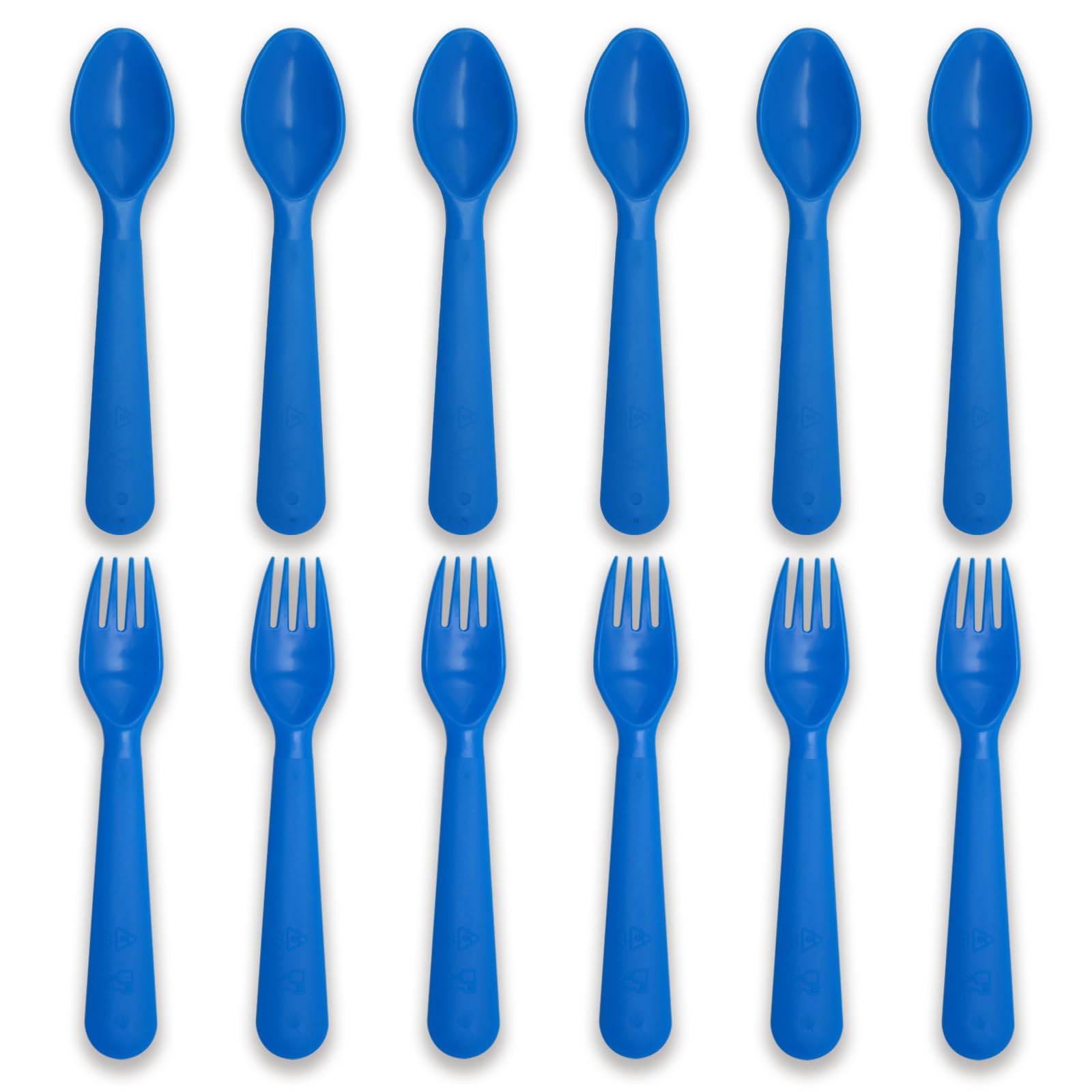Muulaii 12 Pcs Kids Forks and Spoons, Plastic Kids Utensils Set, Blue
