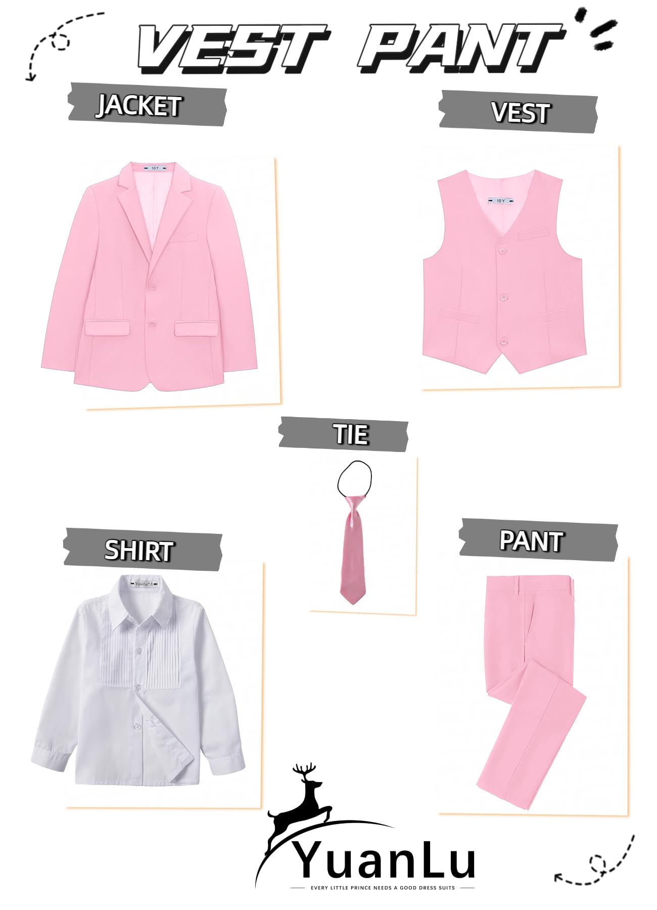 YuanLu Boys Tuxedo Toddler Easter Outfit Pink Kids Slim Fit Suit Size 7
