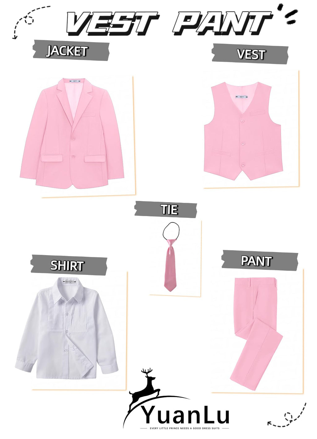 YuanLu Toddler Tuxedo 4T Suit for Boys Light Pink Easter Kids Formal Outfit