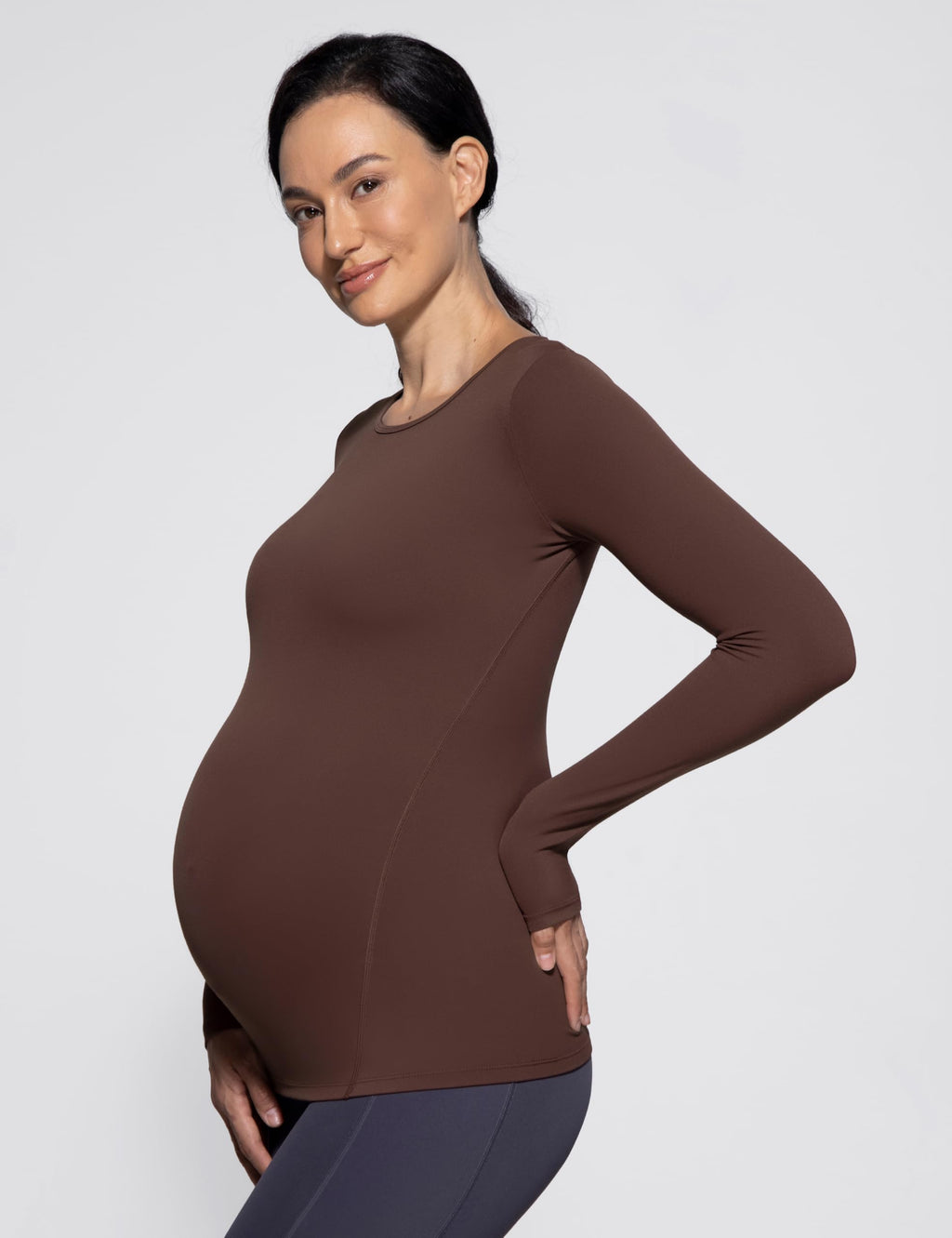 POSHDIVAH Maternity Crew Neck T Shirts for Women Brown Small