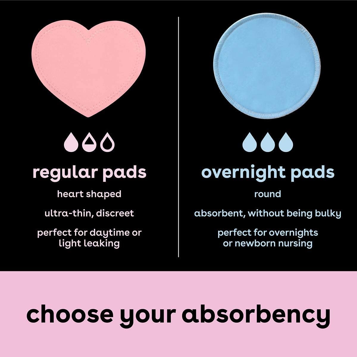 Bamboobies Nursing Pads for Breastfeeding, 6 Ultra Thin and 2 Overnight