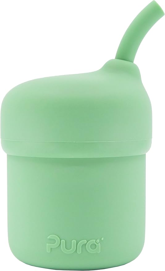 Pura my-my Silicone Straw Cup| Spill Proof, Reusable, Food Grade Silicone, Plastic-Free | For Kids, Toddlers, Babies & Infants - 2 Pack Rose & Moss