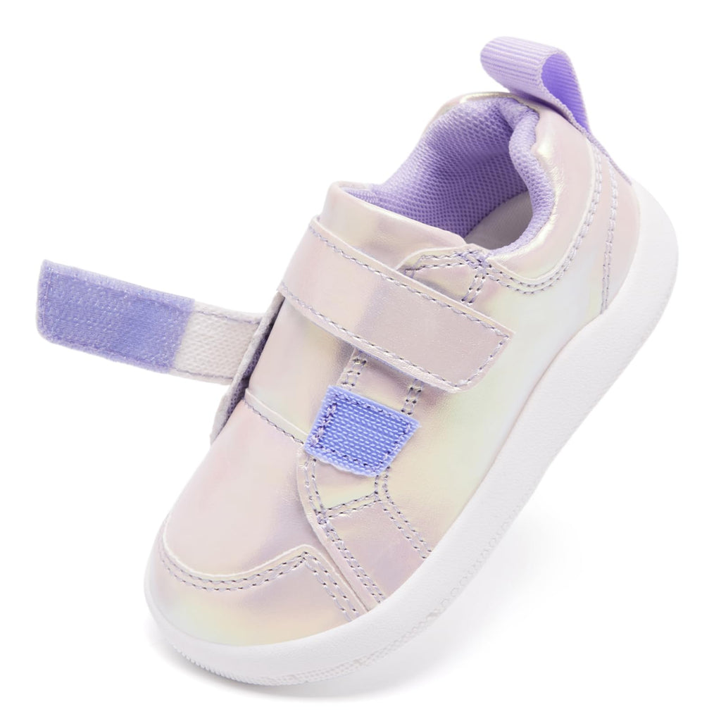 MORENDL Toddler Shoes Girls Wide Toe Box Barefoot Shoes Baby Girl Walking Shoes Non-Slip Minimalist Sneakers Comfort Zero Drop Tennis Outdoor Activities Sparkling Purple