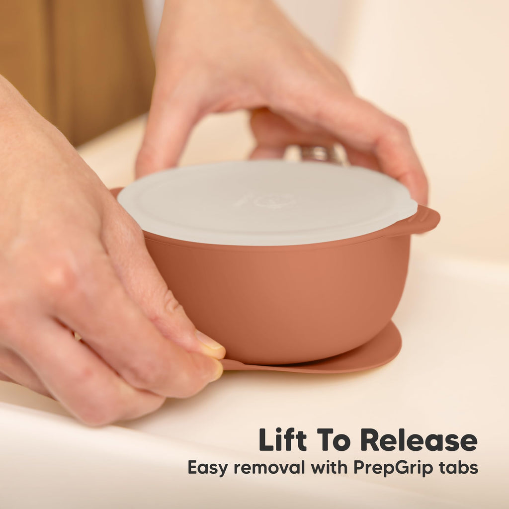 KeaBabies 2-Pack Baby Bowls with Suctions, Lids, Silicone (Terracotta)