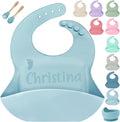 SRdrew Personalized Silicone Bibs Set Custom Engraved Name Icon Toddler Bib Durable Adjustable for Boy Girl