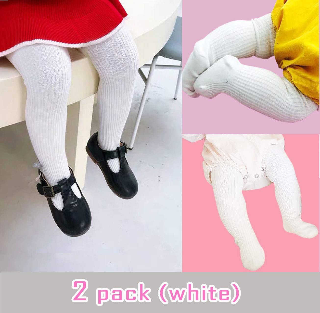 CECORC Girls Tights – Thick Toddlers Girl Leggings–Seamless Cable Knit Cotton Stockings – Girls' Accessories,8-10 Years, 2 Pack (White+white)