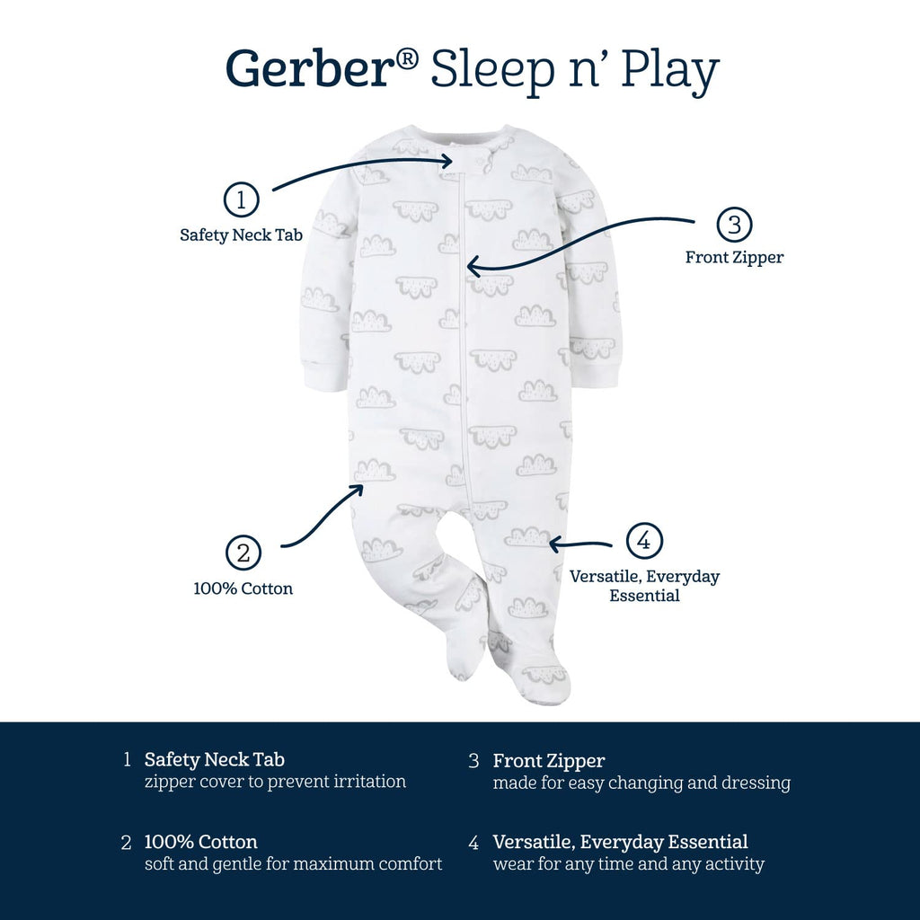 Gerber Baby Boys 4 Pack 'N Play Footie And Toddler Sleepers, Tiger Grey, Newborn US