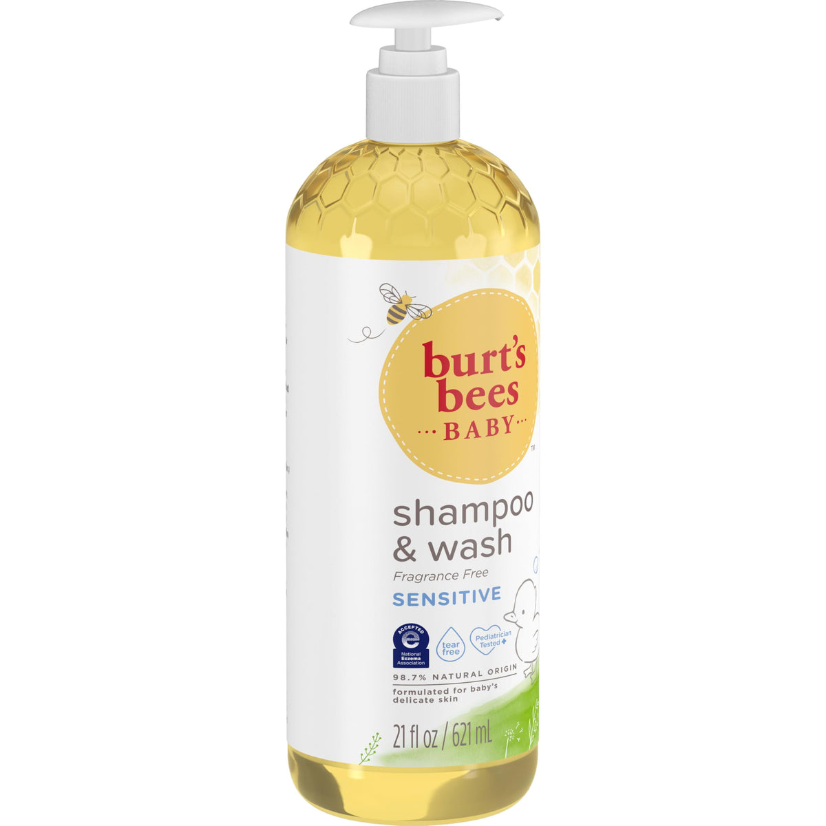 Burt's Bees Baby Sensitive Shampoo and Wash, Fragrance Free, Tear Free, Pediatrician Tested, 98.7% Natural Origin, 21 Fluid Ounces