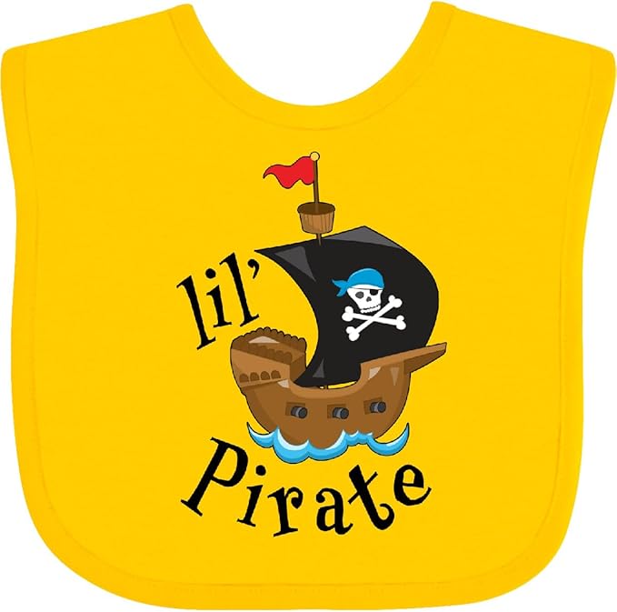 inktastic Lil' Pirate Pirate Ship, Blue Bandana Baby Bib