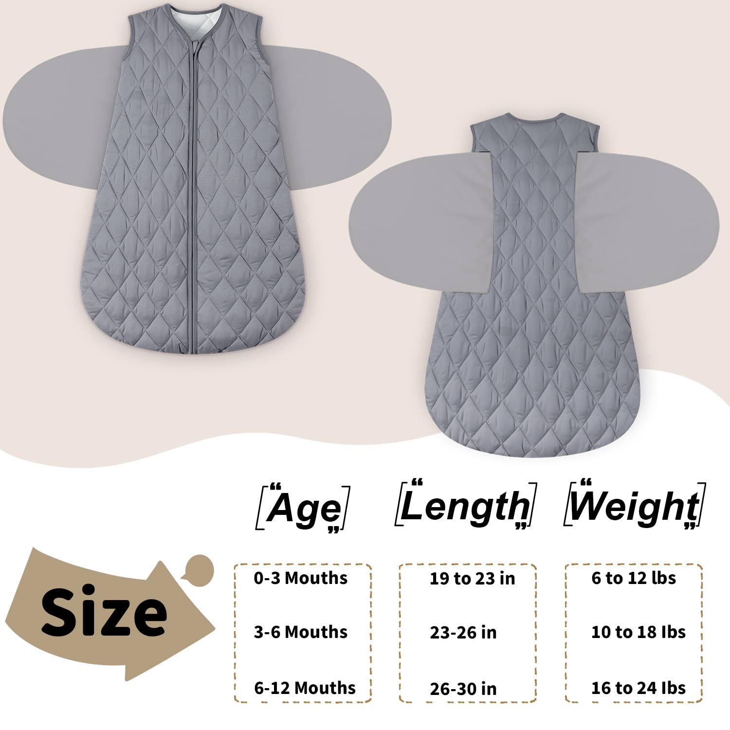 BSTOPPT Newborn Sleep Sack Baby Swaddle,3-Way Adjustable Wearable Blanket,Swaddling Sleeping Bag,TOG 2.5 (Gray, 3-6 Months)