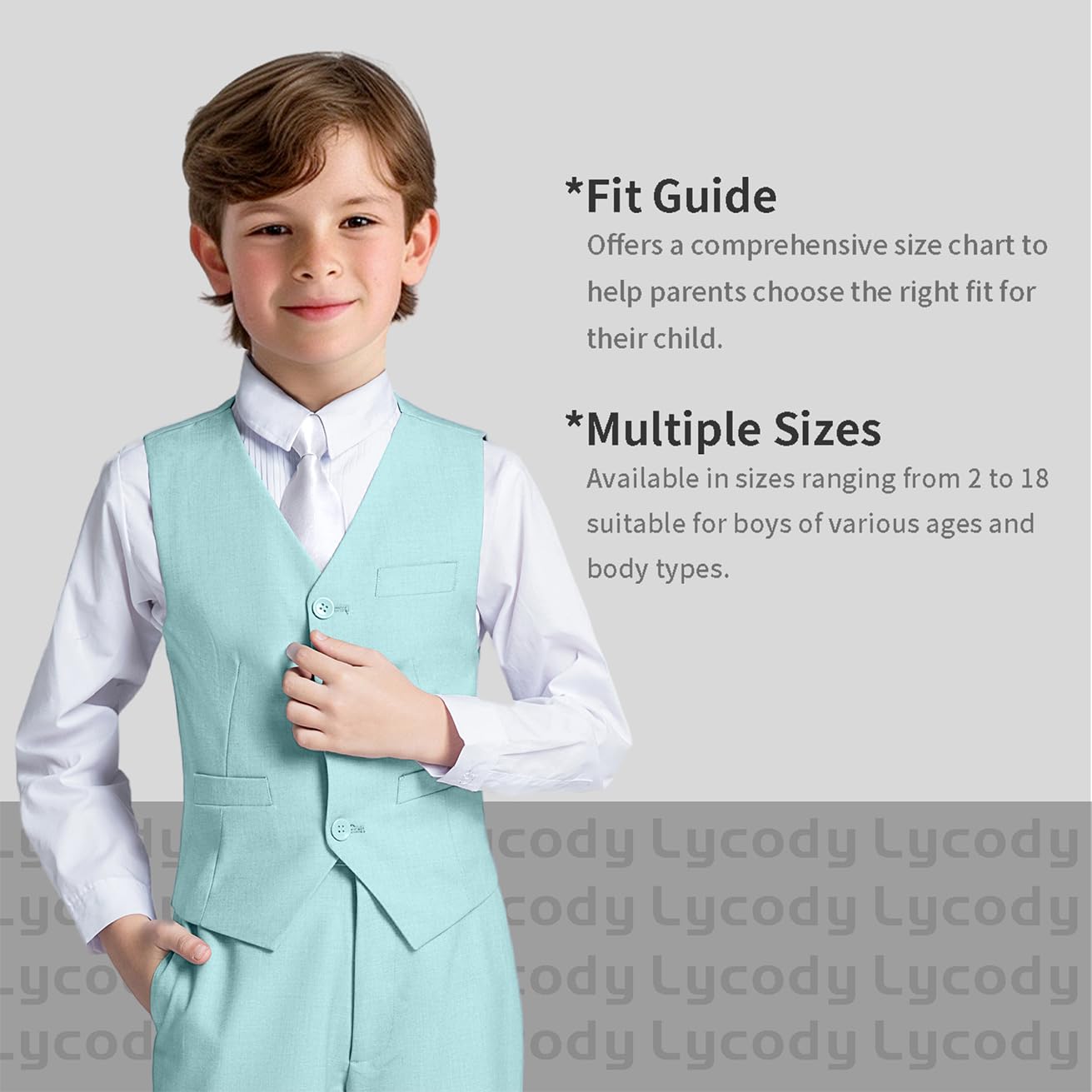 Boys Suit Vest Set Formal Dress Suits Wedding Outfit, Mint Green, Size 10