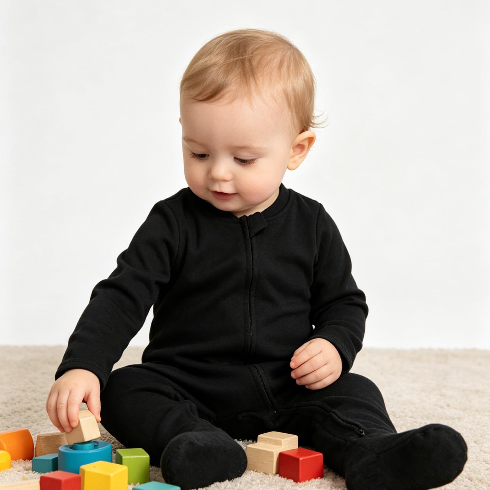 Aablexema Baby Footie Pajama with Mitten Cuffs, Double Zipper Infant Cotton clothes Sleeper Pjs, Footed Sleep Play(Grey&Black&Wine Red,9-12 Months)