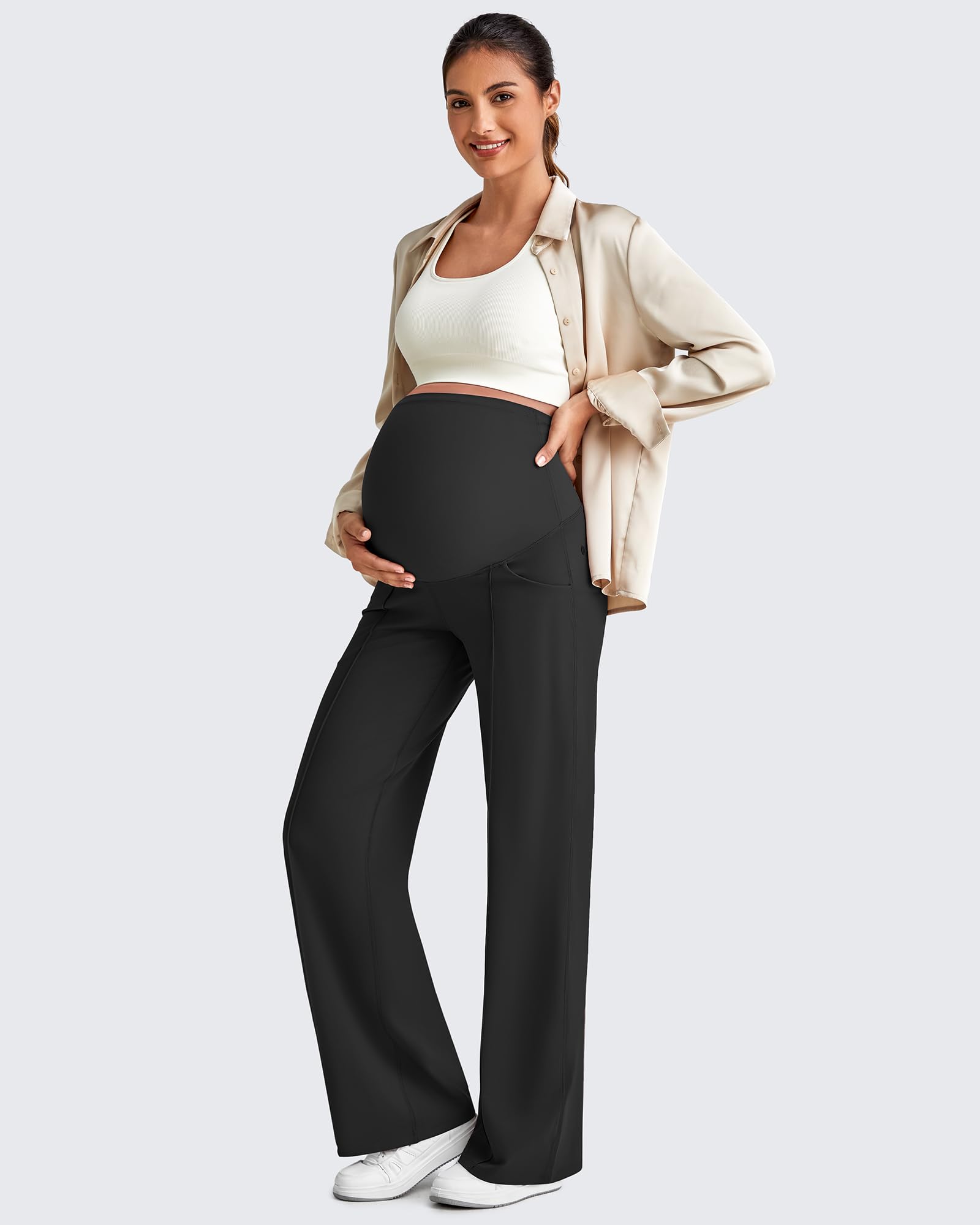 G4Free Maternity Pants for Work Pregnancy Slacks for Yoga,Black,XS,Tall