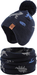 JANGANNSA Knitted Baby Hat Scarf Set Winter Warm Boys Girls Beanie Fleece Lining Toddler Kids Hats with Pompom