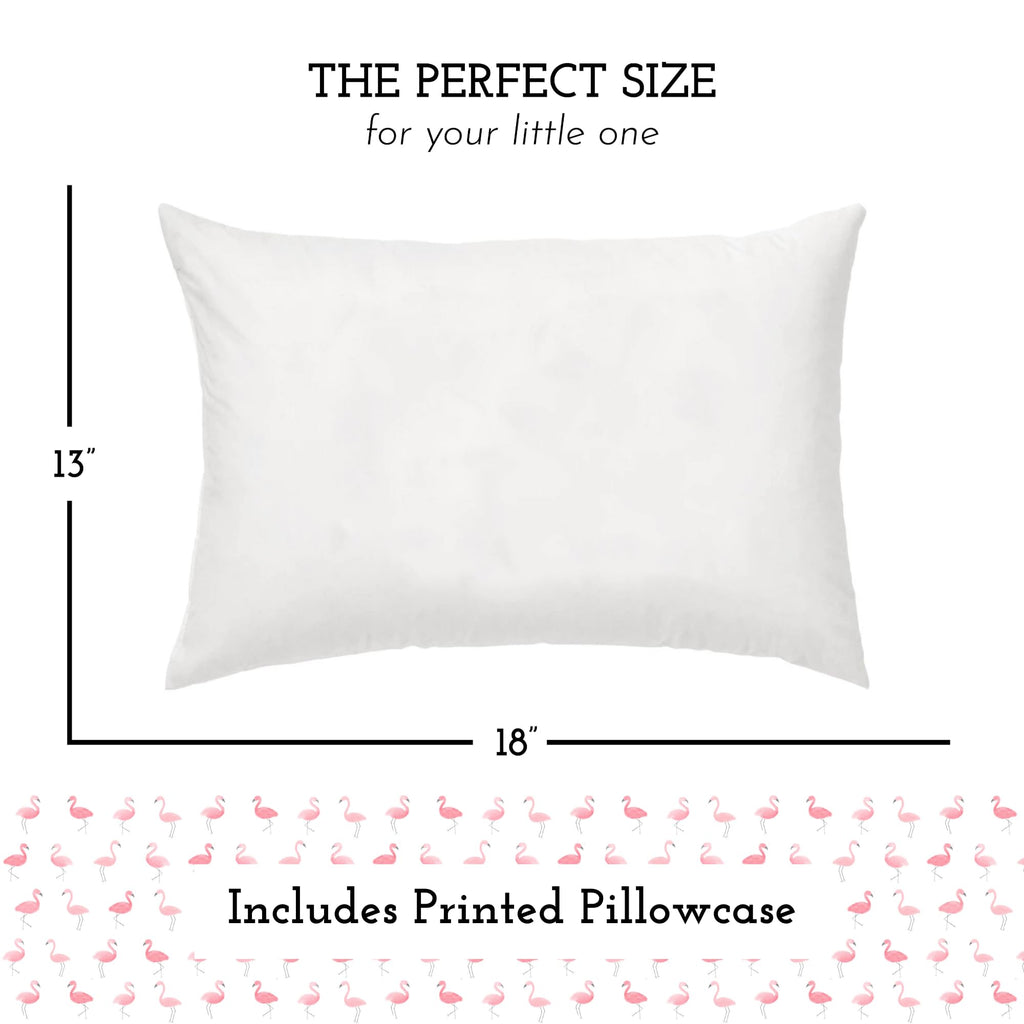 Toddler Bed Pillow with Cotton Pillow Case – 13x18 Kids Pillows for Sleeping, School, Travel & Daycare – Hypoallergenic Toddler Pillow 2 Year Old to 5 with Envelope Pillowcase (Flamingo Flock)