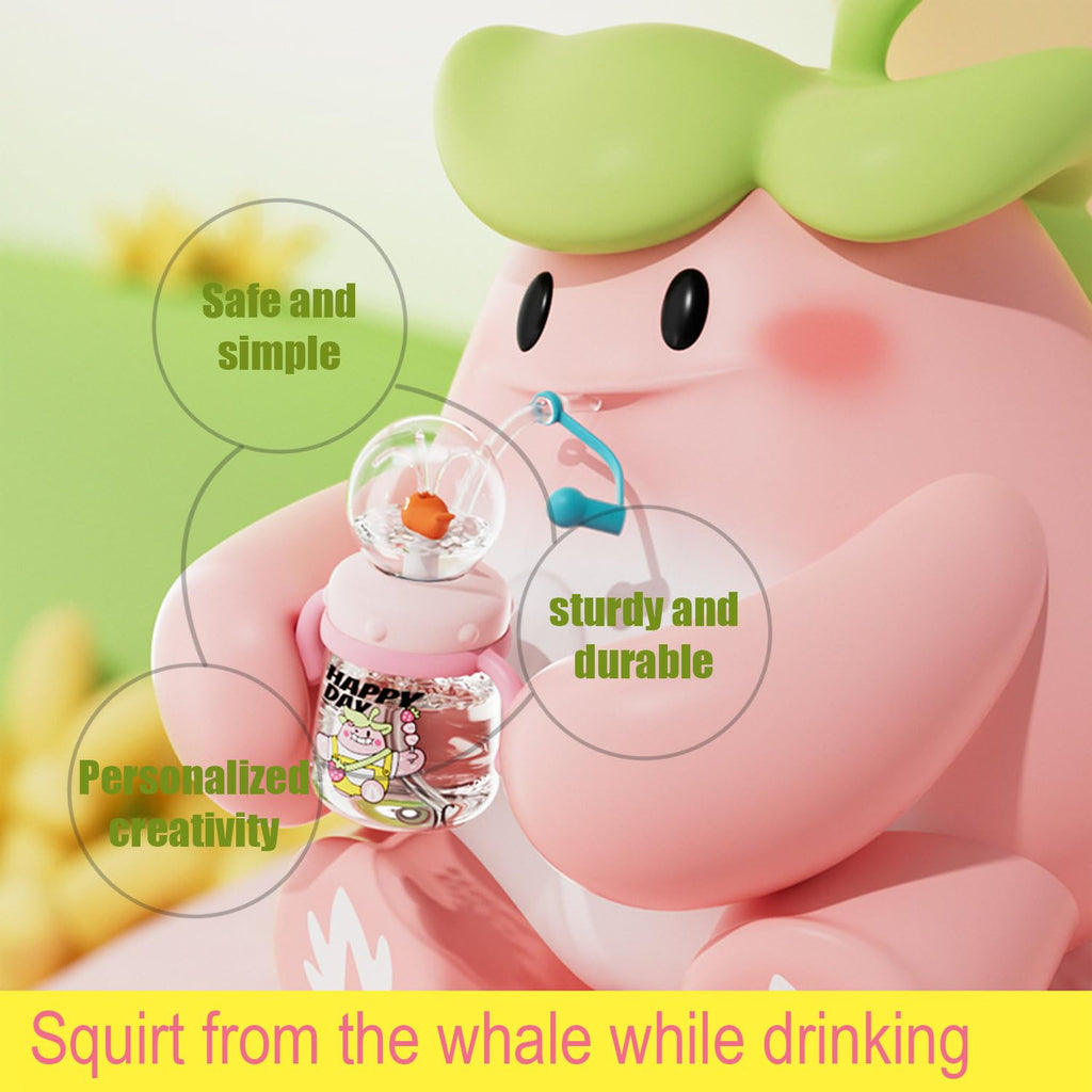 HBSAPKKA Whale Fountain Tumbler, Spill Proof Straw Cups for Toddlers Interactive Baby Straw Cup & Weighted Sippy Cups, Fun Drinking Cup with Whale Squirt 10oz/300ml