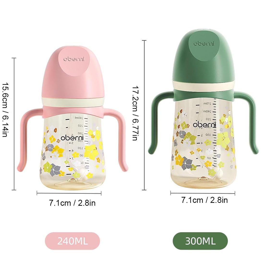 Oberni Baby Sippy Cup 240ml/8oz, Toddler Water Drinking Bottle with Non-Spill Valved Spout for 6+ Months, Green/2Pack