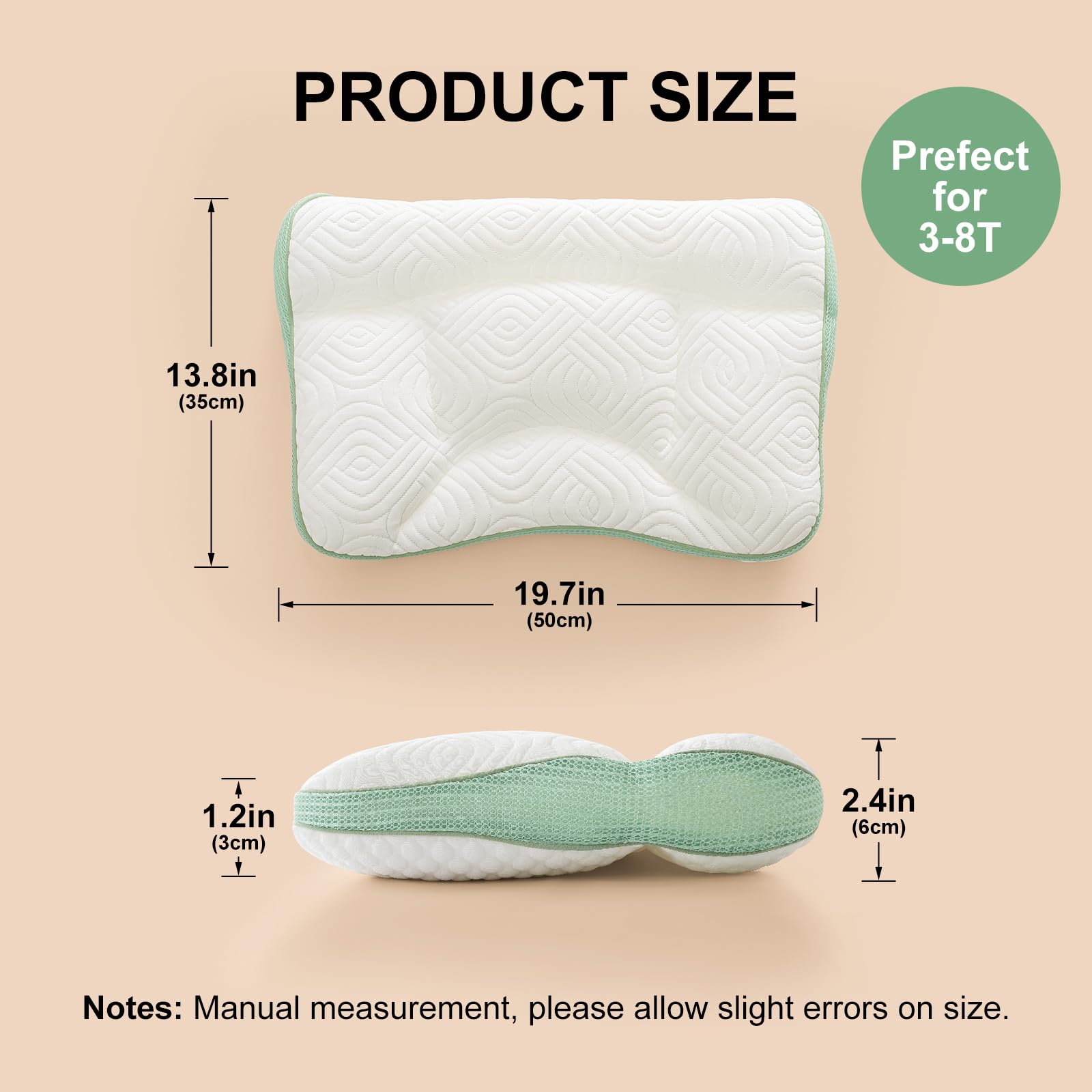 Reidio 1Pc Toddler Pillows with Removable Cotton Pillowcase Ergonomic Design Toddler Pillows for Sleeping Toddler Neck Pillow Kids Pillows Machine Washable 14x20in (Blue Green)